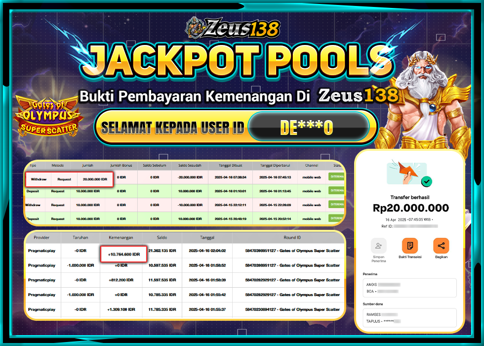 ZEUS138 GATES OF OLYMPUS SUPER SCATTER  Rp.20.000.000,- LUNAS