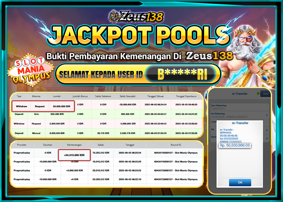 ZEUS138 SLOT MANIA OLYMPUS  Rp.50.000.000,-