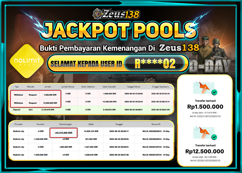 ZEUS138 D-DAY Rp.14.000.000,- LUNAS