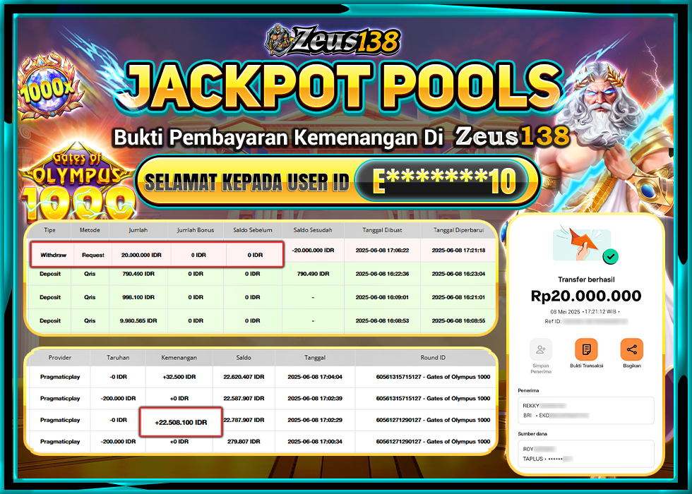 ZEUS138 GATES OF OLYMPUS 1000  Rp.20.000.000,-