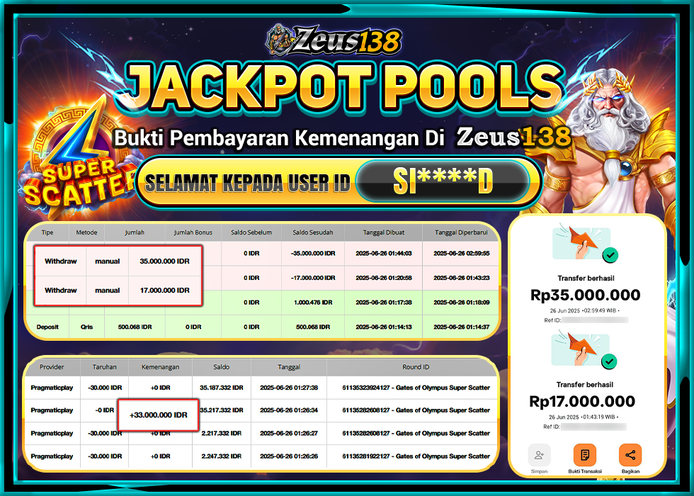 ZEUS138 GATES OF OLYMPUS SUPER SCATTER  Rp.52.000.000, -LUNAS