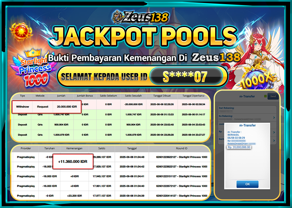 ZEUS138 STARLIGHT PRINCESS 1000 Rp 20.000.000 LUNAS