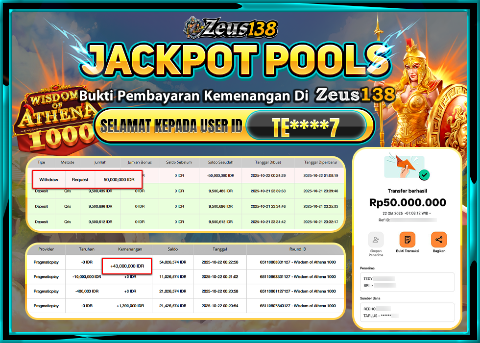 ZEUS138 WISDOM OF ATHENA 1000 Rp 50.000.000 - LUNAS