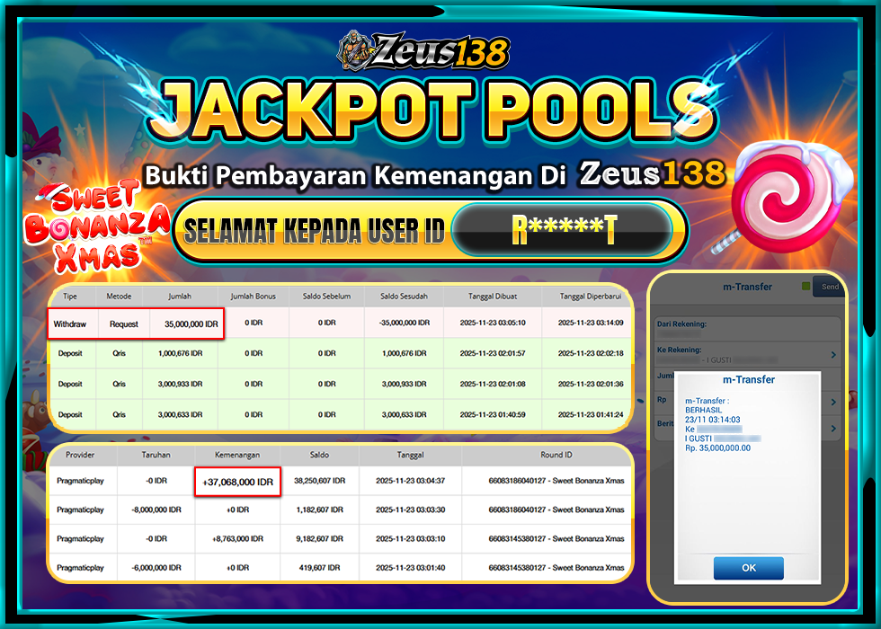 ZEUS138 SWEET BONANZA XMAS Rp 35,000,000 LUNAS 