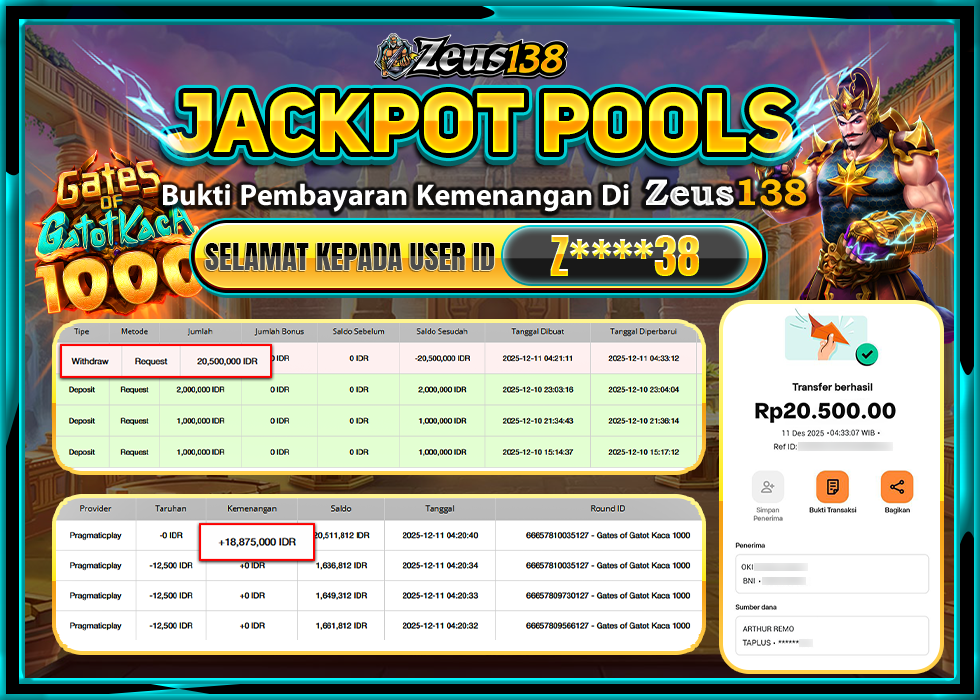 ZEUS138 GATES OF GATOT KACA 1000 Rp.20,500,000 LUNAS 
